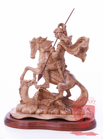 St. George defeating the dragon, Cathedral Quality, Size:  13.5" 10" 15"