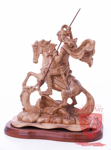 St. George defeating the dragon, Cathedral Quality, Size:  13.5" 10" 15"