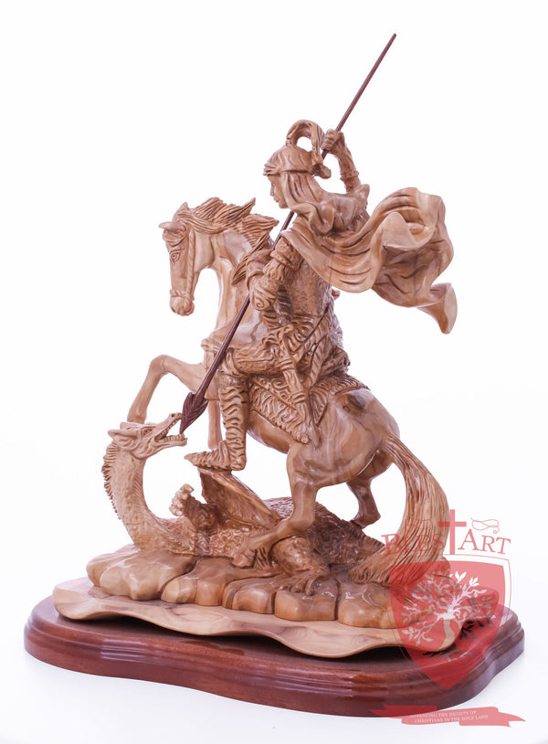 St. George defeating the dragon, Cathedral Quality, Size:  13.5" 10" 15"