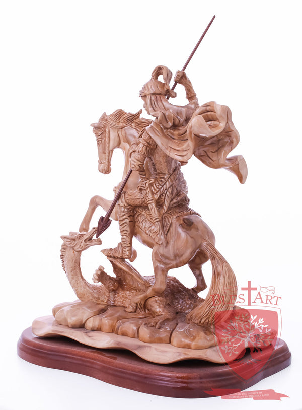 St. George defeating the dragon, Cathedral Quality, Size:  13.5" 10" 15"