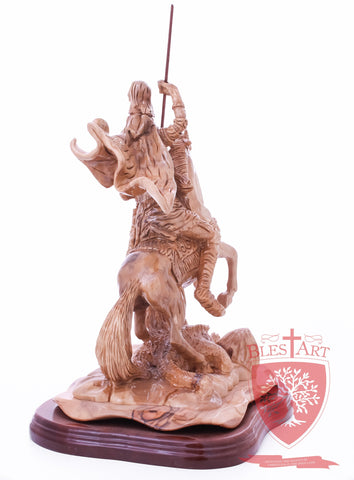 St. George defeating the dragon, Cathedral Quality, Size:  13.5" 10" 15"