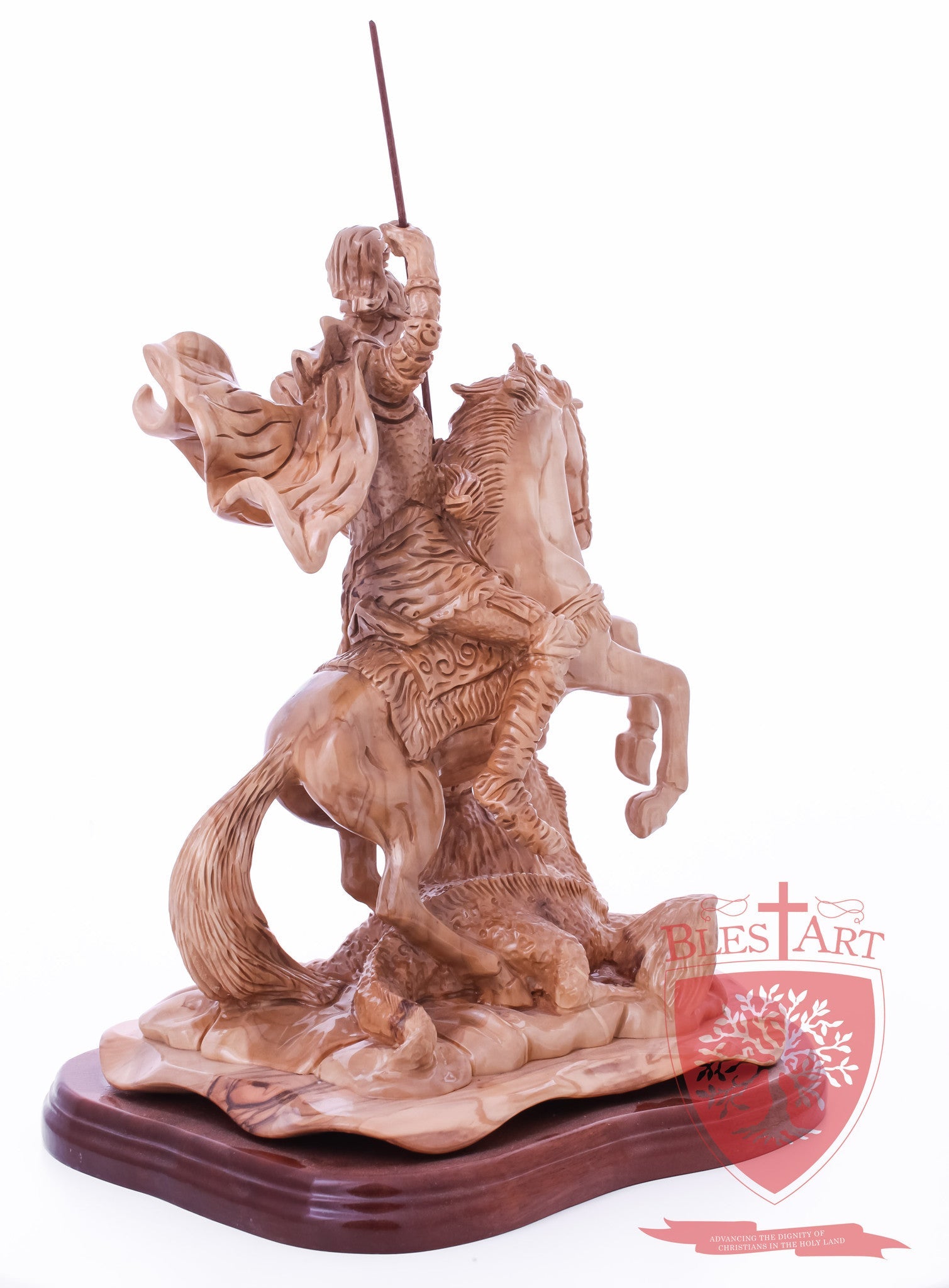 St. George defeating the dragon, Cathedral Quality, Size:  13.5" 10" 15"
