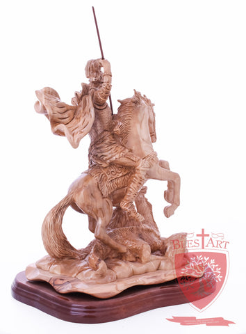 St. George defeating the dragon, Cathedral Quality, Size:  13.5" 10" 15"