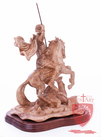 St. George defeating the dragon, Cathedral Quality, Size:  13.5" 10" 15"