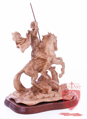 St. George defeating the dragon, Cathedral Quality, Size:  13.5" 10" 15"