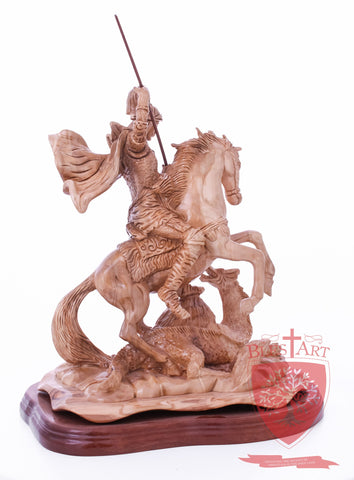 St. George defeating the dragon, Cathedral Quality, Size:  13.5" 10" 15"