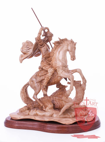 St. George defeating the dragon, Cathedral Quality, Size:  13.5" 10" 15"