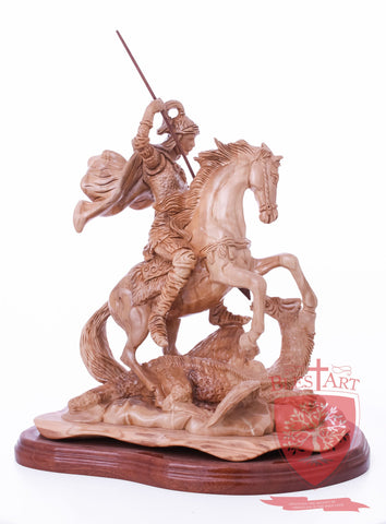 St. George defeating the dragon, Cathedral Quality, Size:  13.5" 10" 15"