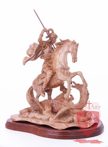 St. George defeating the dragon, Cathedral Quality, Size:  13.5" 10" 15"