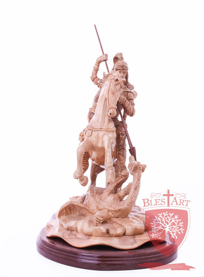 St. George defeating the dragon, Cathedral Quality, Size:  13.5" 10" 15"