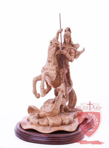 St. George defeating the dragon, Cathedral Quality, Size:  13.5" 10" 15"