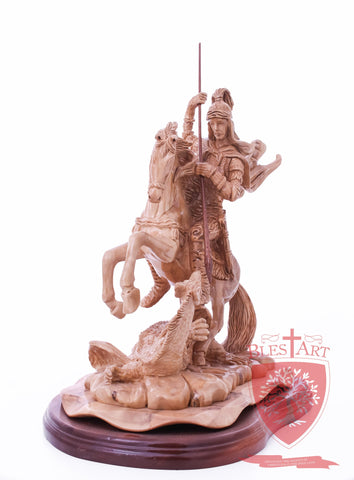 St. George defeating the dragon, Cathedral Quality, Size:  13.5" 10" 15"