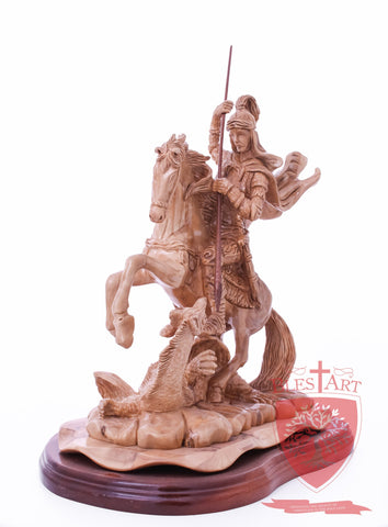 St. George defeating the dragon, Cathedral Quality, Size:  13.5" 10" 15"