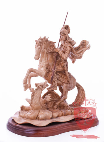 St. George defeating the dragon, Cathedral Quality, Size:  13.5" 10" 15"