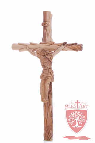 Latin Cross, with a hand Carved body, Size: 14"/ 35 cm