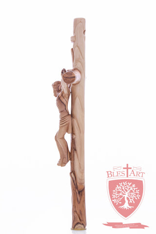 Latin Cross, with a hand Carved body, Size: 14"/ 35 cm