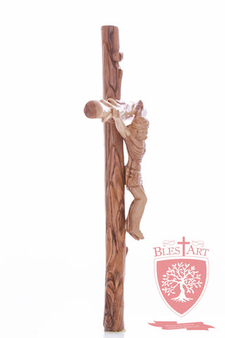 Latin Cross, with a hand Carved body, Size: 14"/ 35 cm