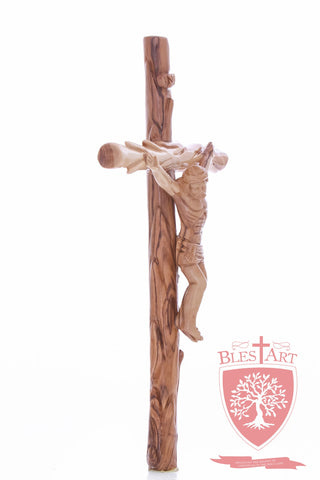 Latin Cross, with a hand Carved body, Size: 14"/ 35 cm