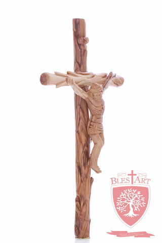 Latin Cross, with a hand Carved body, Size: 14"/ 35 cm