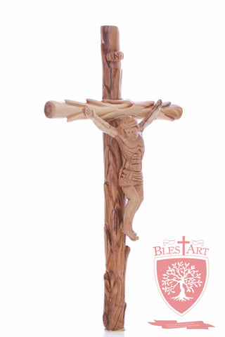 Latin Cross, with a hand Carved body, Size: 14"/ 35 cm