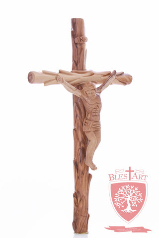 Latin Cross, with a hand Carved body, Size: 14"/ 35 cm