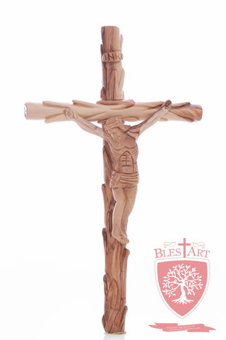 Latin Cross, with a hand Carved body, Size: 14"/ 35 cm