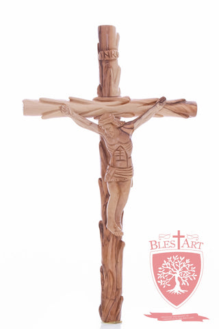 Latin Cross, with a hand Carved body, Size: 14"/ 35 cm