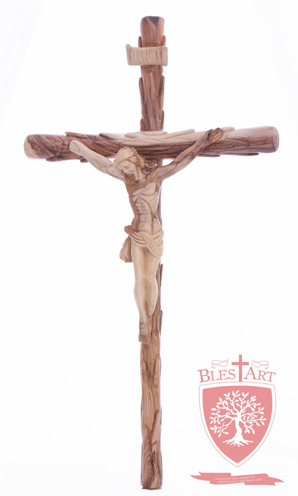 Latin Cross, with a hand Carved body, Size: 19.5"/ 49 cm