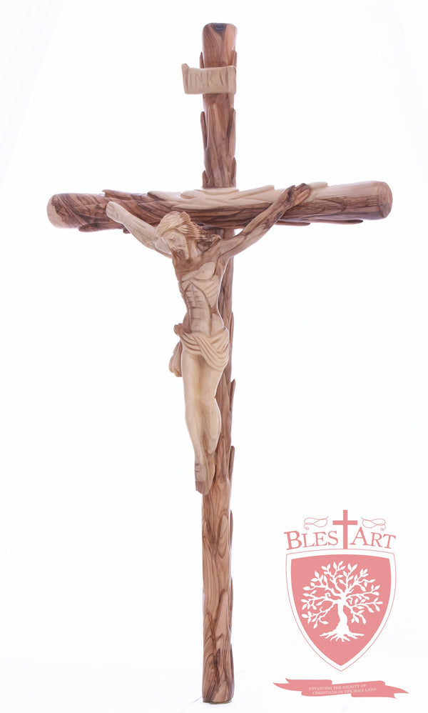 Latin Cross, with a hand Carved body, Size: 19.5"/ 49 cm