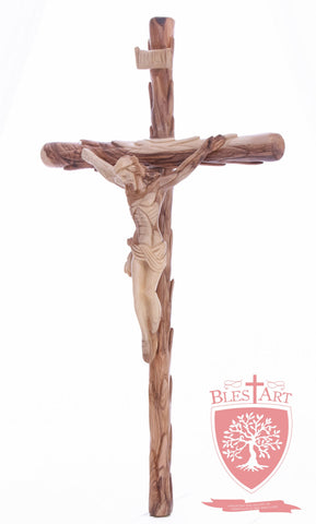 Latin Cross, with a hand Carved body, Size: 19.5"/ 49 cm