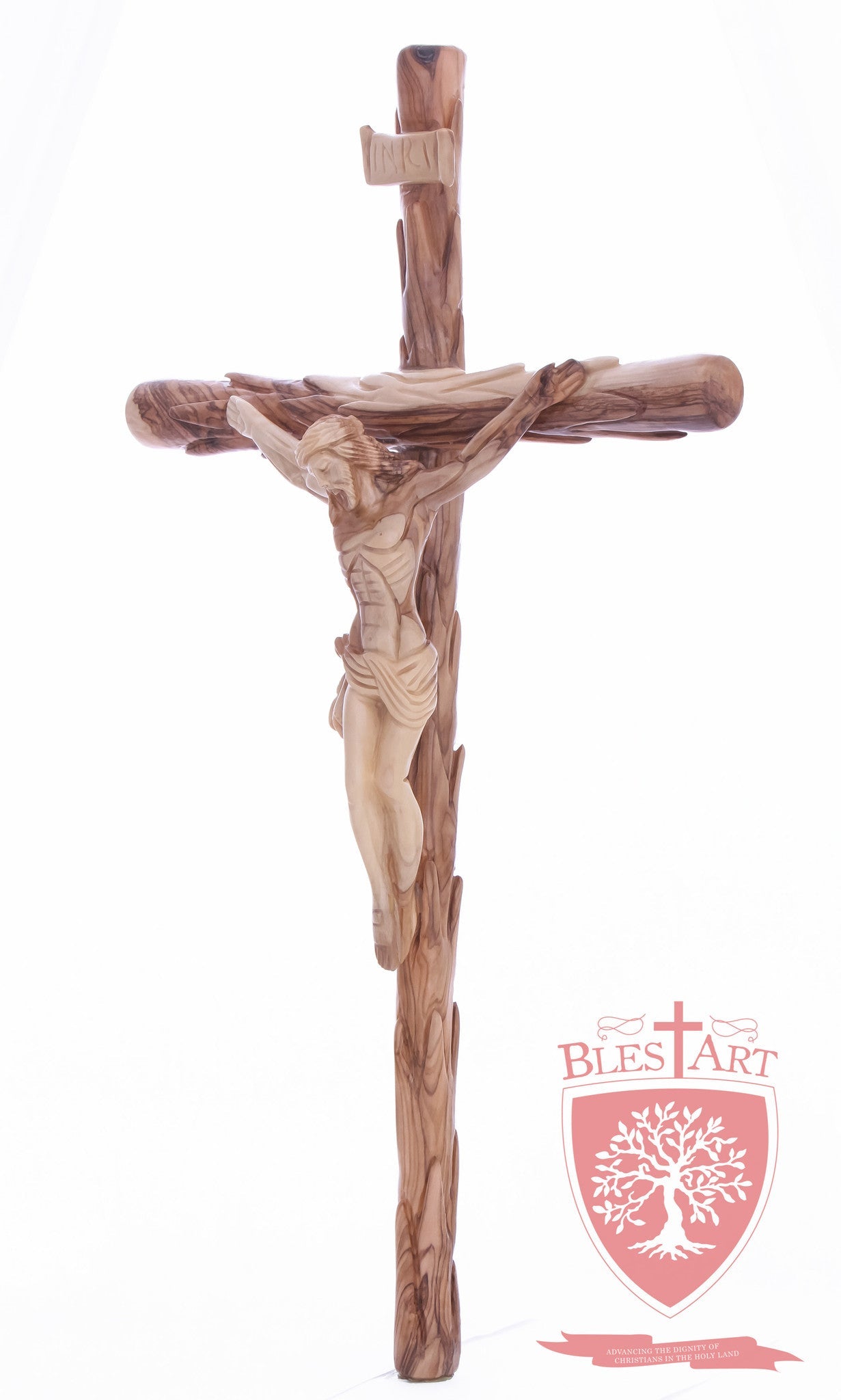 Latin Cross, with a hand Carved body, Size: 19.5"/ 49 cm