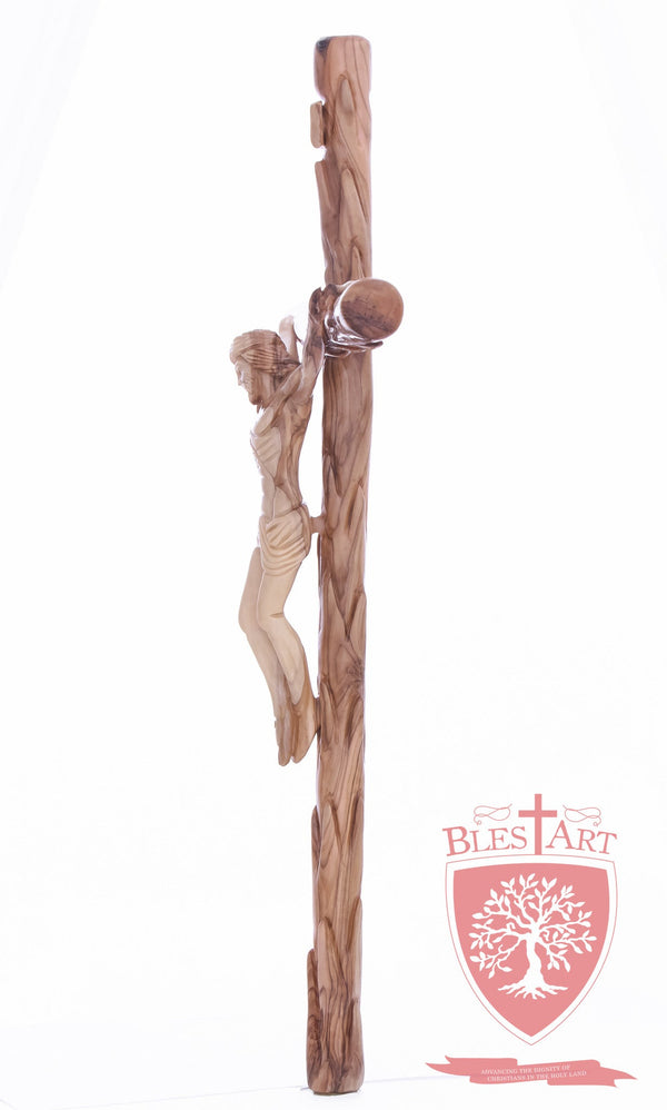 Latin Cross, with a hand Carved body, Size: 19.5"/ 49 cm