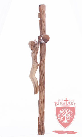 Latin Cross, with a hand Carved body, Size: 19.5"/ 49 cm