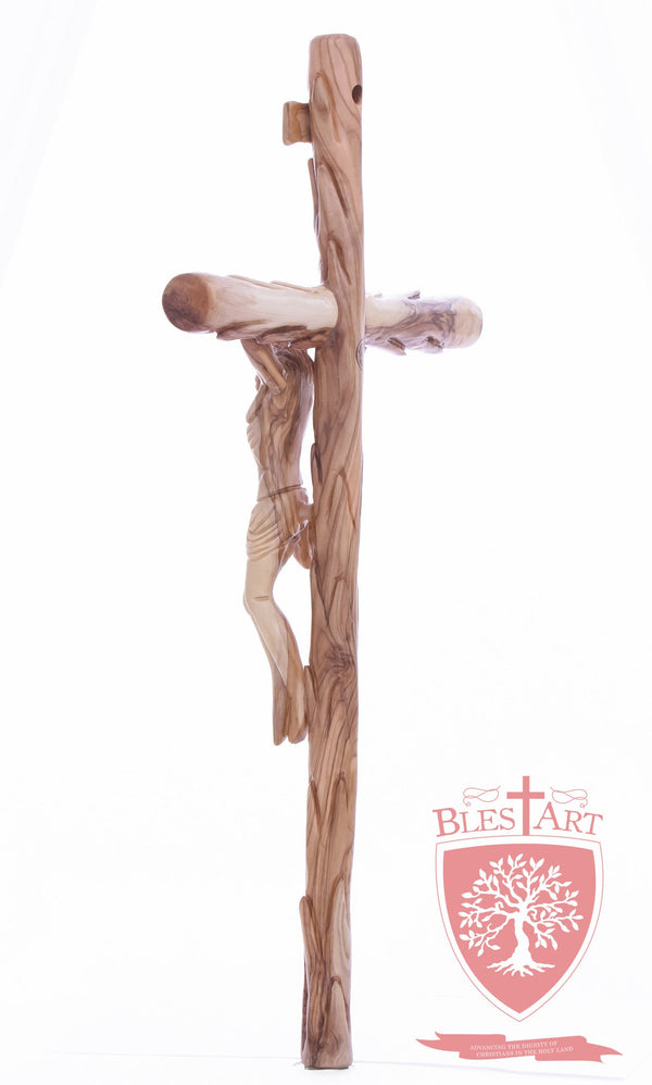 Latin Cross, with a hand Carved body, Size: 19.5"/ 49 cm