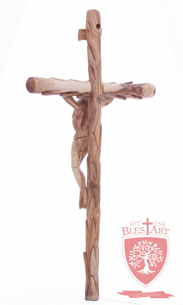 Latin Cross, with a hand Carved body, Size: 19.5"/ 49 cm