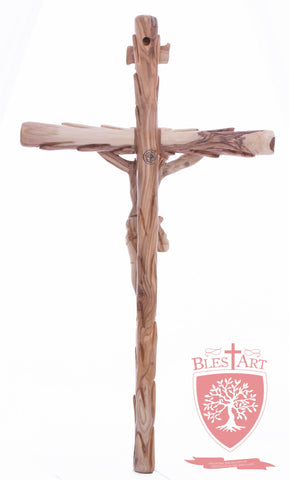 Latin Cross, with a hand Carved body, Size: 19.5"/ 49 cm