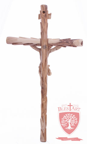 Latin Cross, with a hand Carved body, Size: 19.5"/ 49 cm