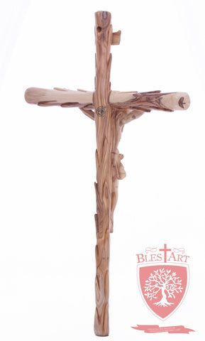 Latin Cross, with a hand Carved body, Size: 19.5"/ 49 cm