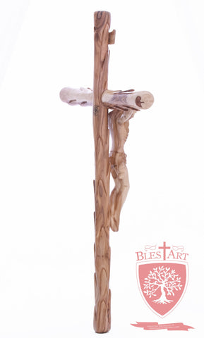 Latin Cross, with a hand Carved body, Size: 19.5"/ 49 cm