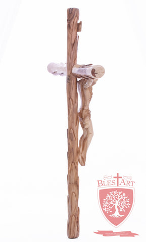 Latin Cross, with a hand Carved body, Size: 19.5"/ 49 cm