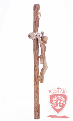 Latin Cross, with a hand Carved body, Size: 19.5"/ 49 cm