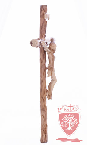 Latin Cross, with a hand Carved body, Size: 19.5"/ 49 cm