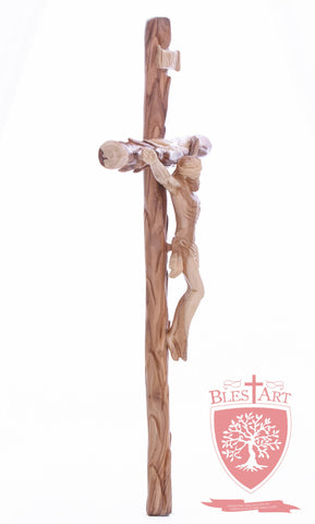 Latin Cross, with a hand Carved body, Size: 19.5"/ 49 cm