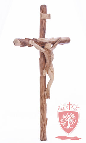 Latin Cross, with a hand Carved body, Size: 19.5"/ 49 cm