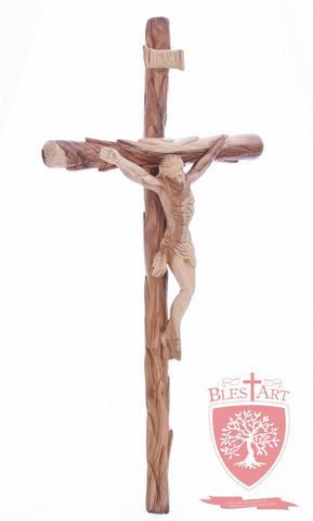 Latin Cross, with a hand Carved body, Size: 19.5"/ 49 cm