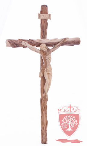 Latin Cross, with a hand Carved body, Size: 19.5"/ 49 cm