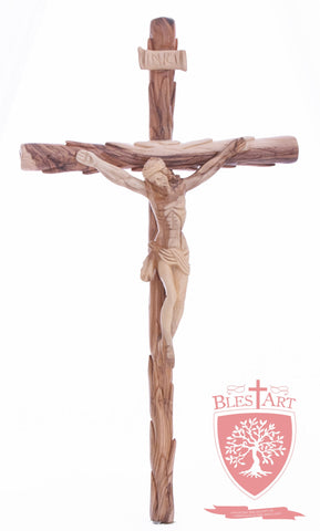 Latin Cross, with a hand Carved body, Size: 19.5"/ 49 cm