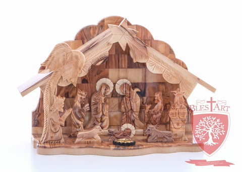 Nativity Set, with 2-d figures and Incense from the tomb of jesus Size: 9" / 25 CM