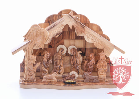 Nativity Set, with 2-d figures and Incense from the tomb of jesus Size: 9" / 25 CM