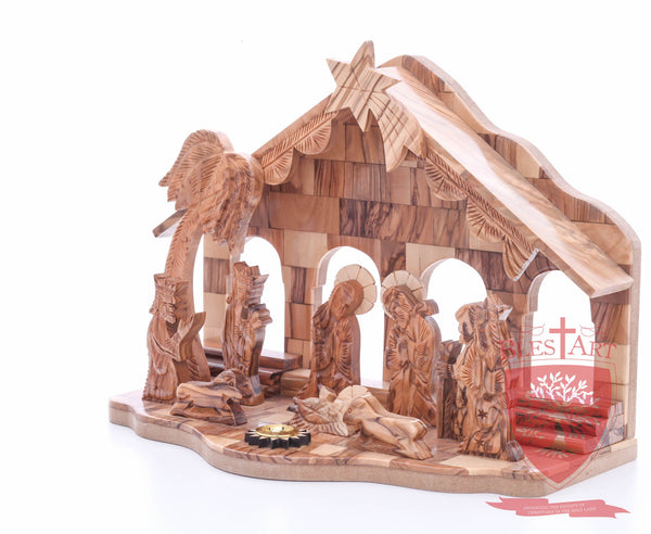 Nativity Set, with 2-D figures and Incense from the tomb of jesus. Size: 10" 5" 7.5"